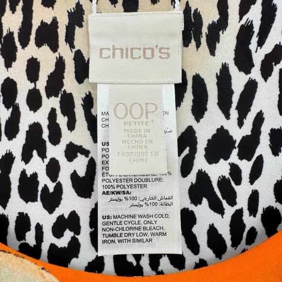 Chico’s Sz 00 PETITE Reversible Orange Tropical Floral Cheetah Print Shift Dress - Picture 13 of 15